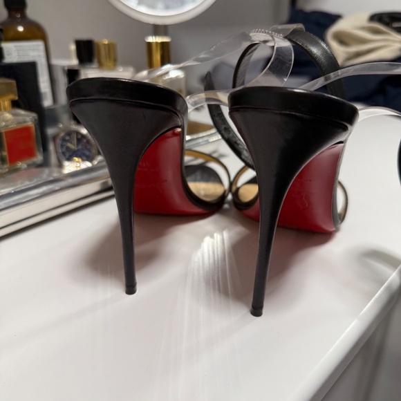 CHRISTIAN LOUBOUTIN BLACK LEATHER AND PVC HEELS - SIZE 40 - Picture 6 of 7